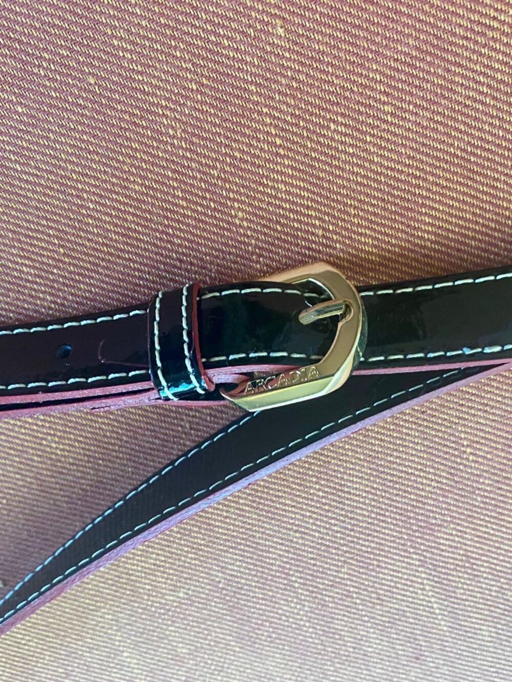 Arcadia Patent Leather Crossbody Bag Black Tan Strap Adjustable Made In Italy - Picture 4 of 9